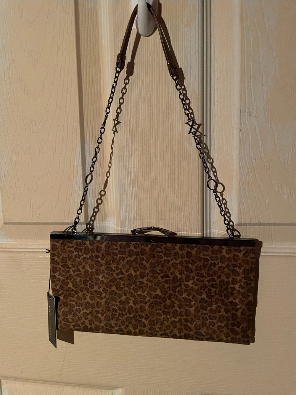 XOXO Leopard Print Chain-Handle Clutch - Brown